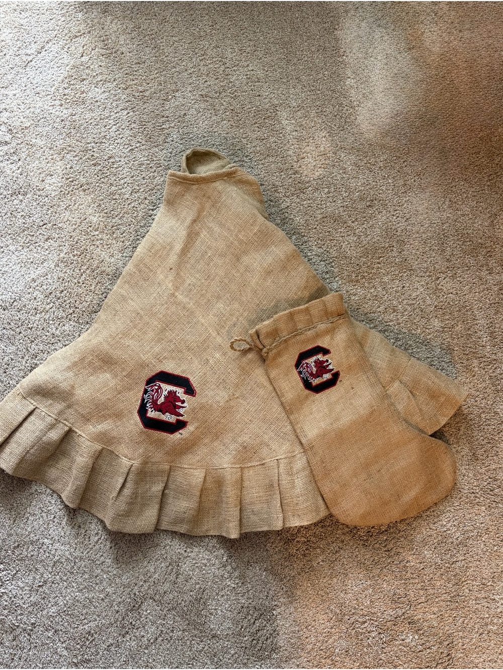 University of South Carolina Gamecock Burlap Holiday Tree Skirt and Stocking